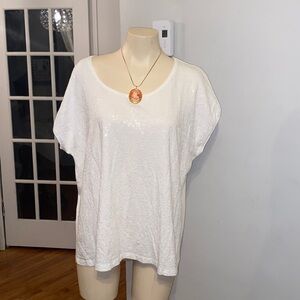 Chicos Top T Shirt Womens US XL Shiny  White Sequins